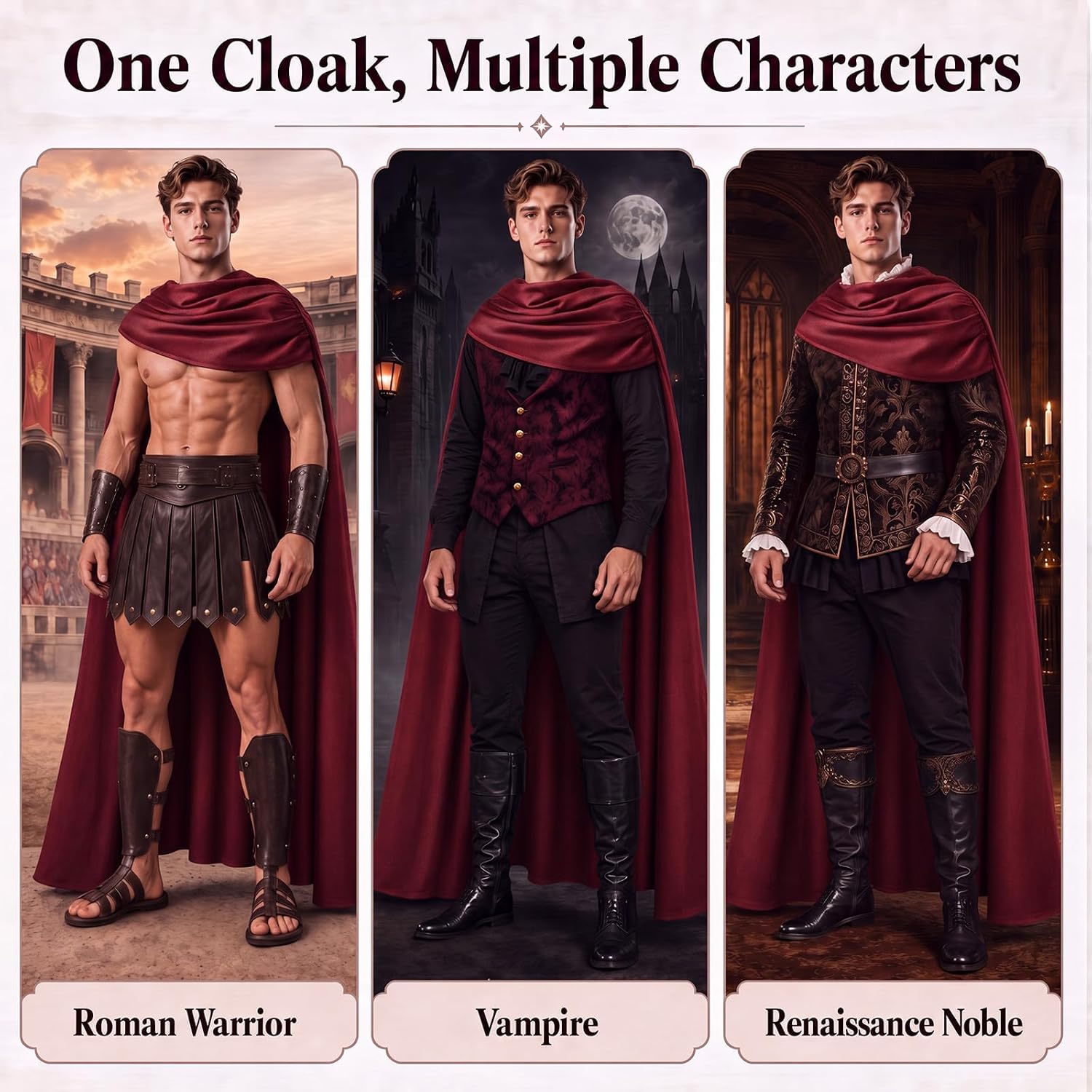 Janmercy Medieval Cape for Men, Hoodless Renaissance Roman Warrior Cloak