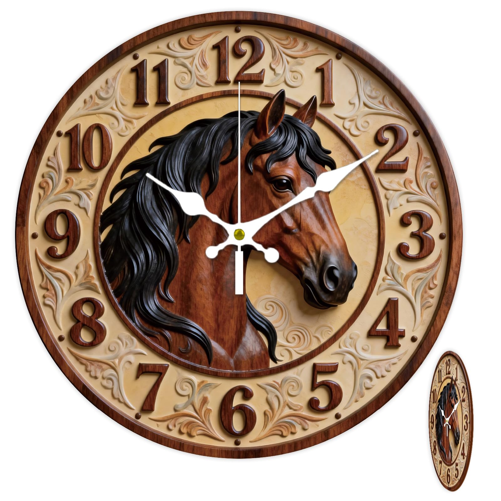 CONCHLERY 12 Inch Horse Pattern Round Wall Clock Silent Non Ticking Decorative Clock, for Home Living Room Bedroom Kitchen Office Decor