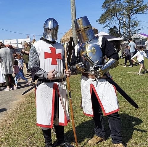 Miniatura 2 de AnNafi® Casco cruzado de latón | Cascos medievales de caballero de metal | Calidad premium con forro de cuero ajustado | Casco de Cruzadas oscuras