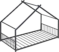 Vista 7 de Linique Cama de casa de metal de tamaño individual, marco de cama de piso no requiere caja de resorte, negro