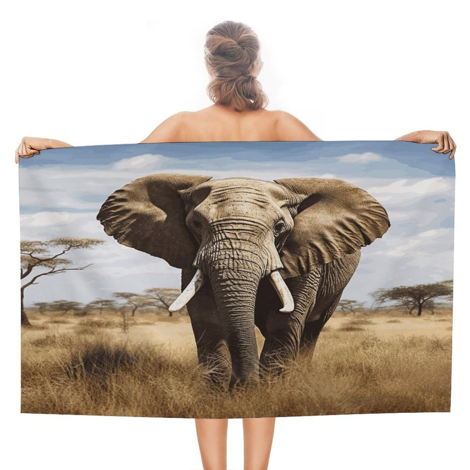 VstaDank Elephant Bath Towel Stylish Double-Faced Pile Travel Towel Soft Absorbent Beach Towel for Pool Swim Sports Camping Adults Gift 51X31 Inch