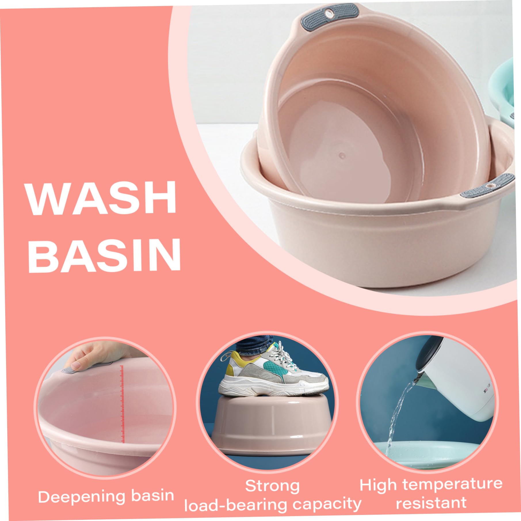 Bassin de lavage du bassin de lavage en plastique épaissi avec double poignées non glissées à glisser pour plats à pied baignoire empilable pour la maison ou les hébergements étudiants (grand)
