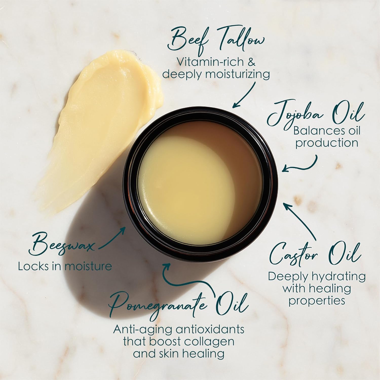 Beef Tallow Balm Face and Body Moisturizer for Sensitive Skin | Made with Grass-Fed Beef Tallow, Organic Pomegranate, Jojoba, and Castor Oil | Unscented 4 oz - Image 3