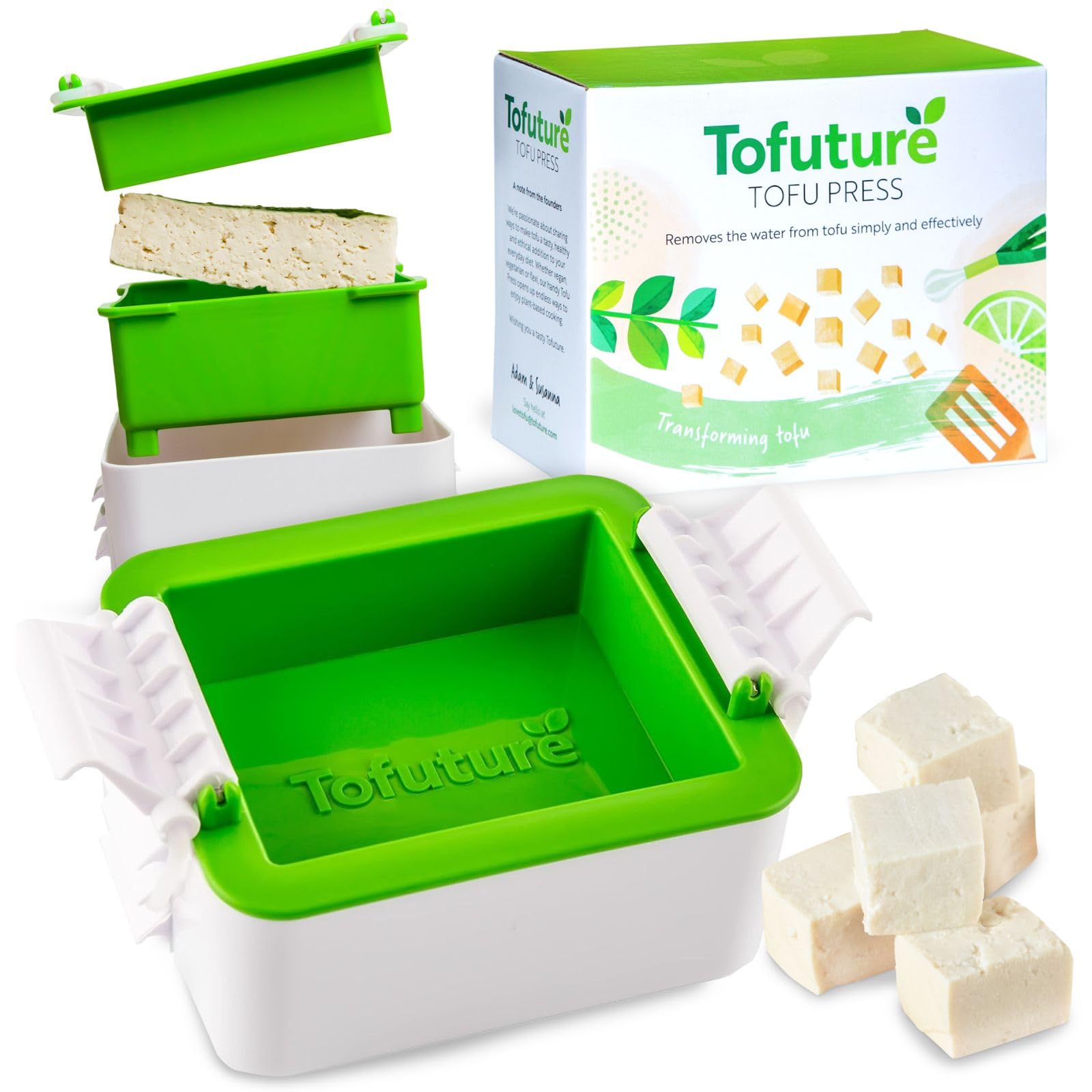 Tofuture Tofu Press – L'Originale, senza BPA, lavabile in lavastoviglie – Per un tofu più gustoso e compatto – Facile ed efficiente – Ideale per la preparazione dei pasti – 227g-400g tofu