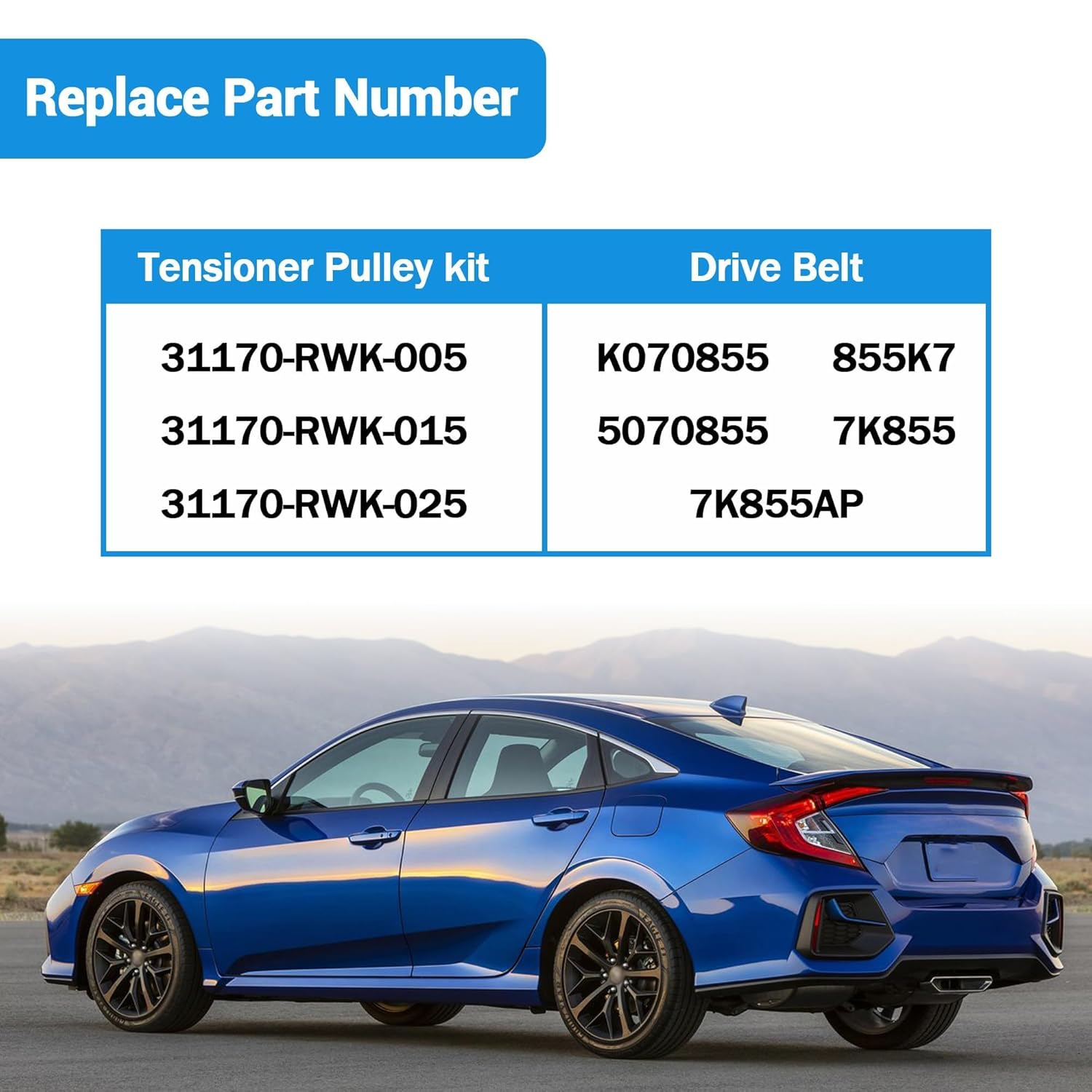 Drive Belt Tensioner Assembly with Pulley & Serpentine Compatible with Honda Civic 1.8L 2006 2007 2008 2009 2010 2011 Replace 31170-RWK-005