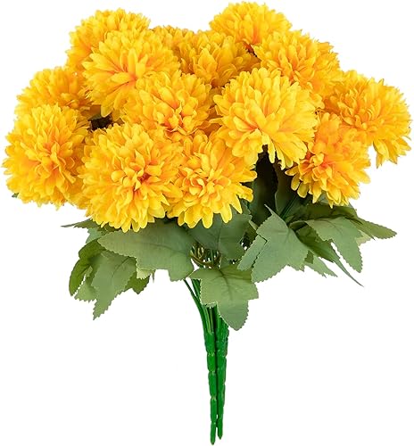 Flores artificiales de caléndula, paquete de 4 ramos de flores de caléndula de seda de 12 pulgadas para decoración del día de los muertos,