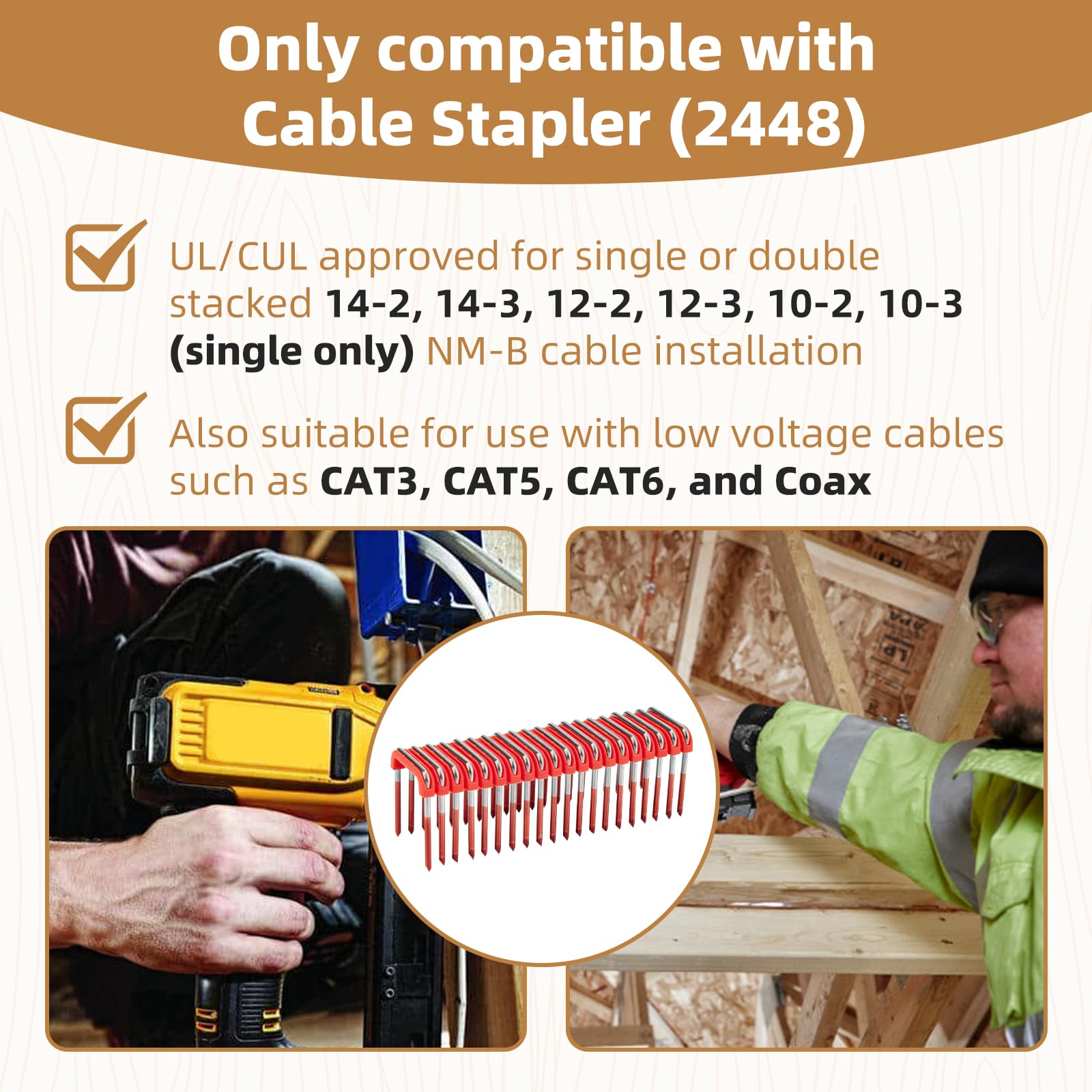 Grapas de cable aisladas de 1 pulgada MNM1-600 para grapadora de cables Milwaukee M12, ajuste de fijación de cables eléctricos a superficies de madera