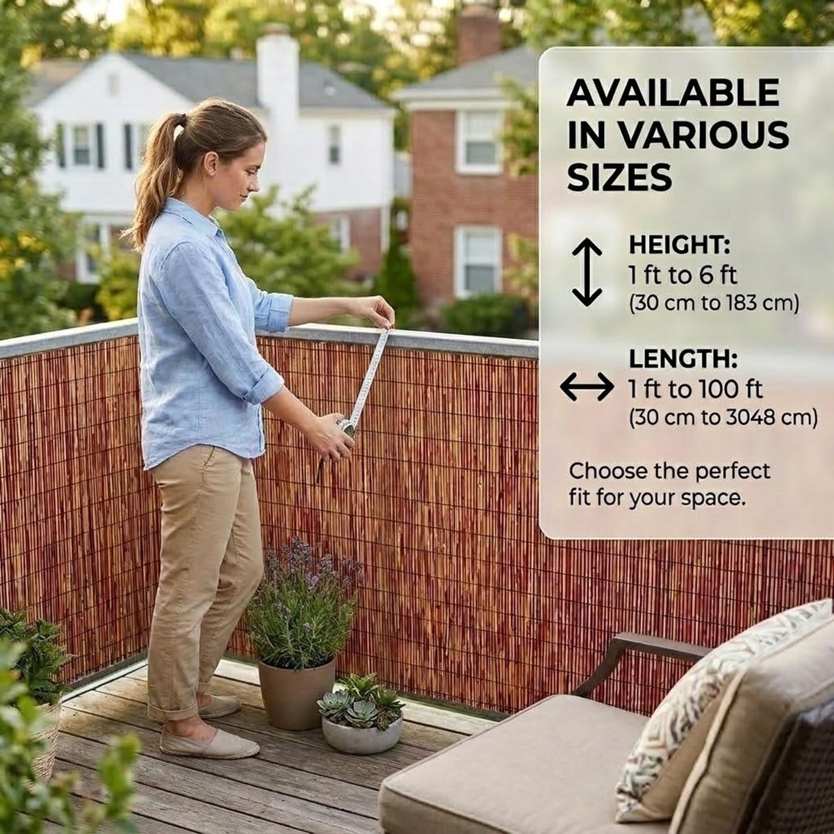 Générique Rouleau Canisse en Roseau Naturel, Brise Vue Occultant pour Balcon Terrasse, Clôture Canisse en Roseau Protection Vent Soleil, Palissade Décorative Jardin Extérieur(61x884cm(2x29ft))