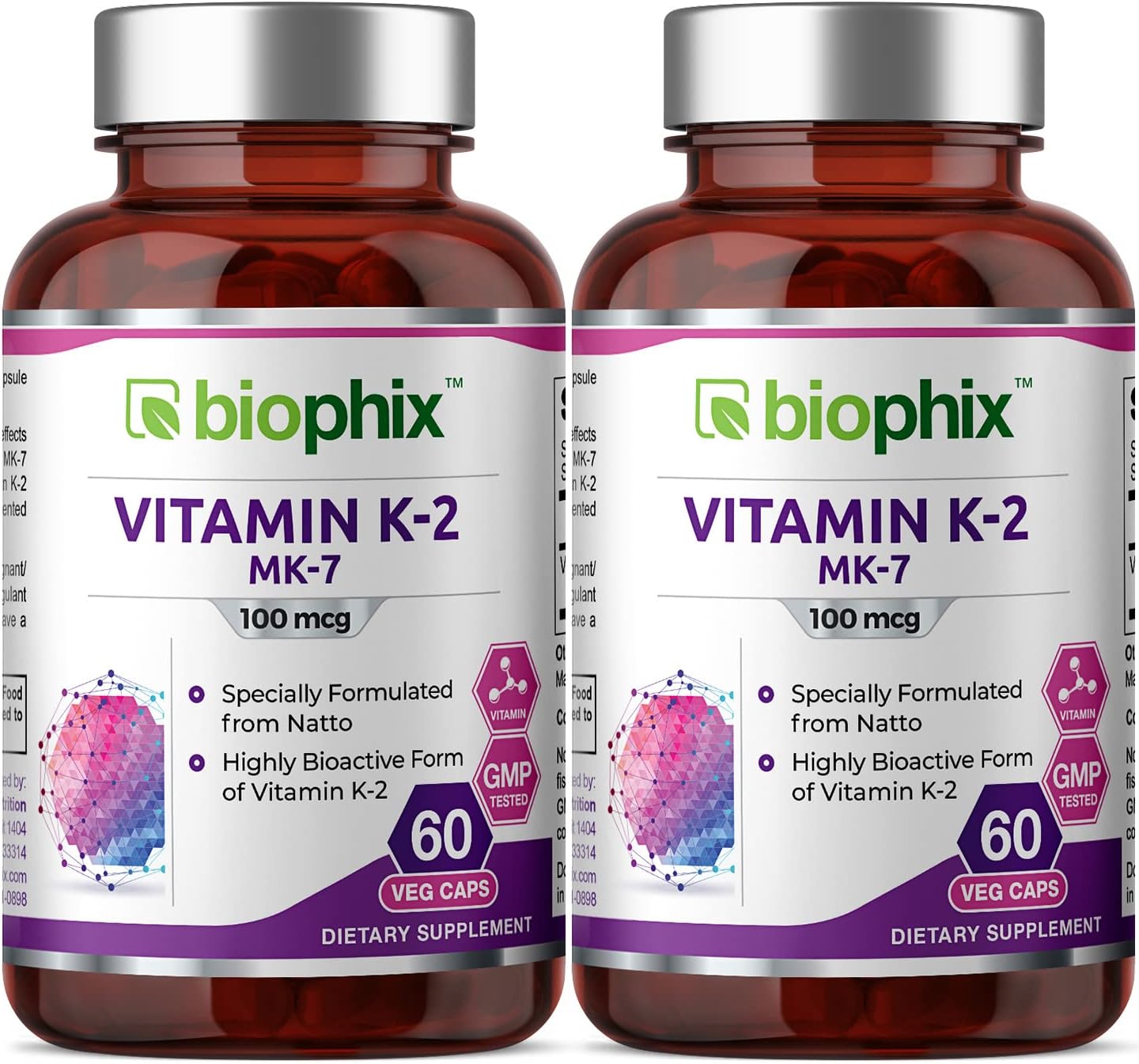 biophix Vitamin K2 MK-7-100 mcg 60 Vcaps 2 Pack - Supports Strong Bones Immune Health
