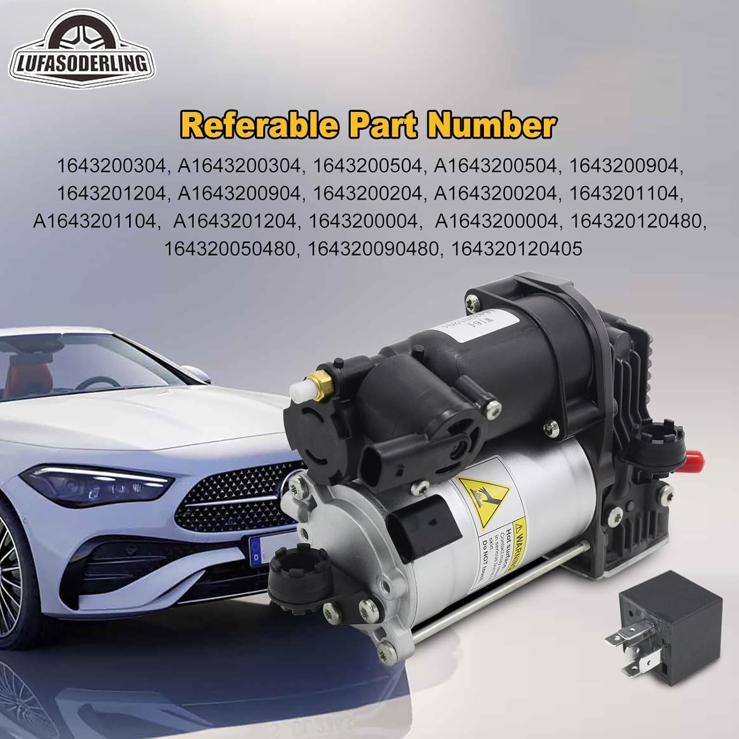 1643201204 Air Suspension Compressor Pump Compatible With 2006-2012 Mercedes Benz GL320 GL350 GL450 GL550 ML320 ML350 W164 X164 AMG 0025427619 1643200904