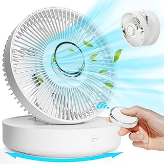 Portable Desk Fan Oscillation Fan with Magnetic Remote Rechargeable Battery Fan, Small Wall Mounted Fan, 4 Speeds, Ultra Quie, Personal Table Fan Air Circulator Fan for Office, Home, Bedroom (Matte White)