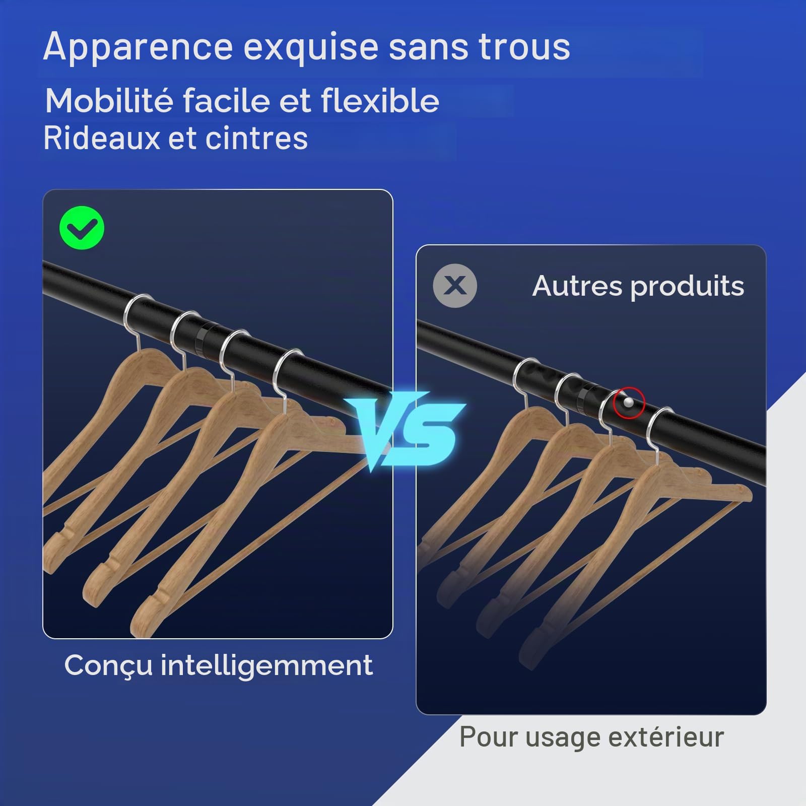 Vista Tringle Rideau sans Percage 32mm de Diamètre Réglable de 390 à 480cm | Tringle Rideau Extensible sans Percage, Antidérapante et Verrouillable Adaptée aux Fenêtres Domestiques