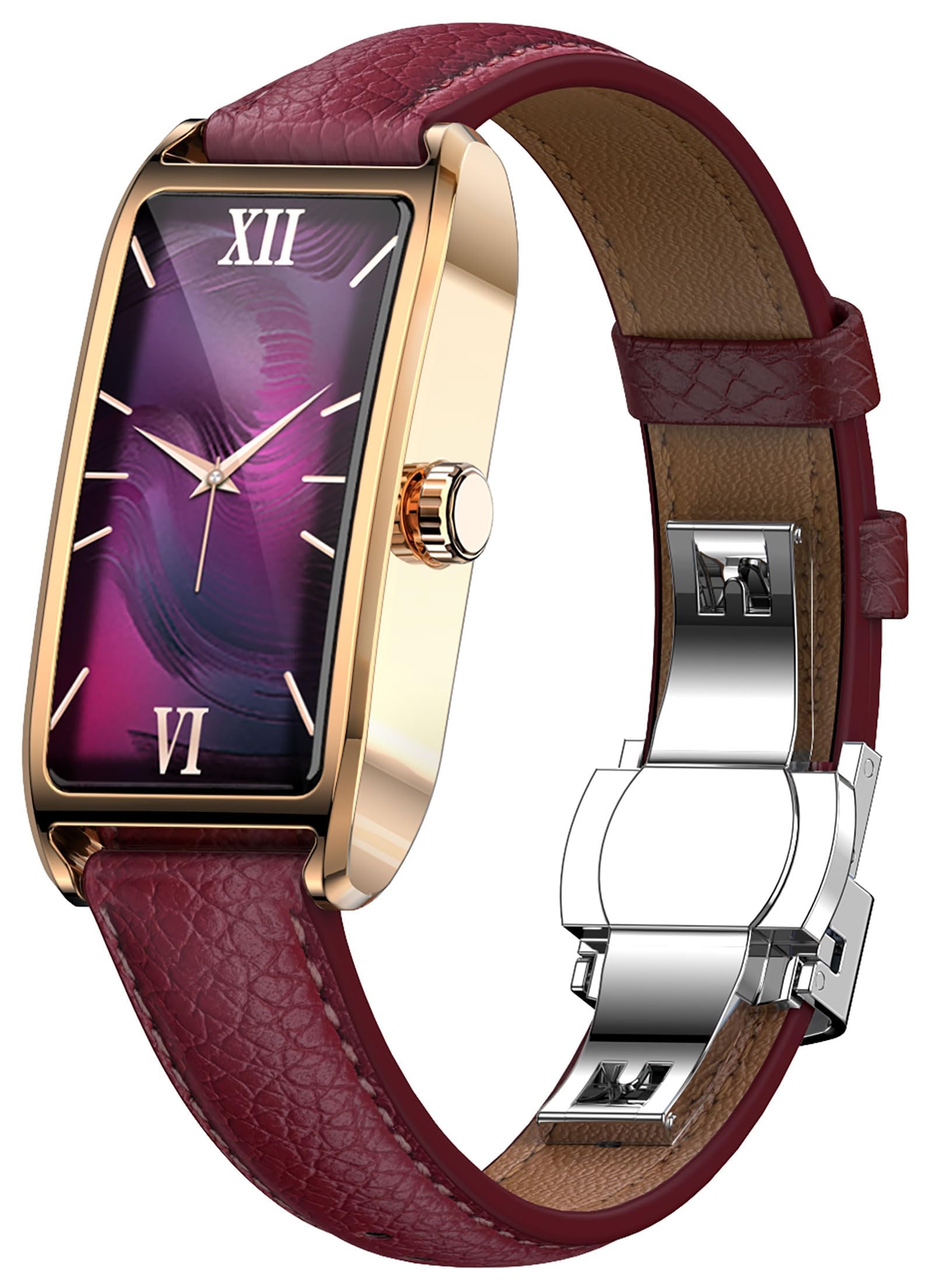 findtime Fitness Tracker Damen Schmal Elegant Luxuriös Classic Smartwatch Damenuhr Fitnessuhr für Frauen Aktivitätstracker Pulsuhr Sportuhr mit Herzfrequenz Schlafmonitor Schrittzähler Rechteckig Rot