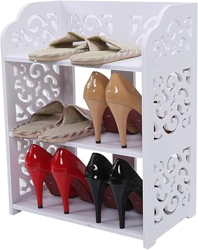 Miniatura 8 de Luqeeg Shoe Storage, 3 Tiers White Hollow Out Shoe Rack with 60cm Length, Entryway Storage Boots Organizer Stackable Cabinet