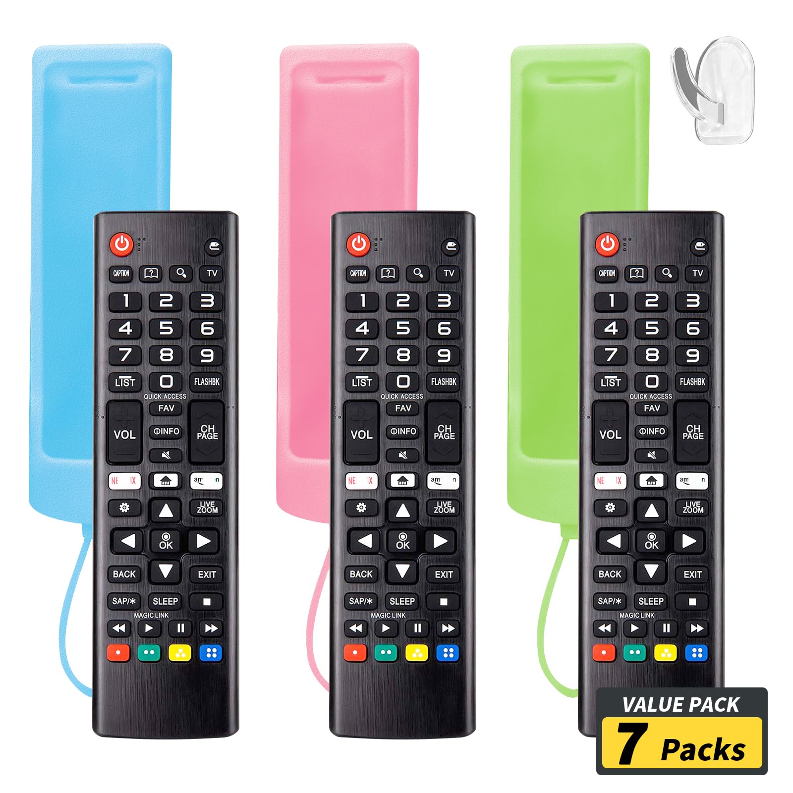 Photo 1 of (Pack of 3) Replacement Remote Fit LG TV Remote with Anti-Lost Glow Protective Silicone Cover & Hook, Universal for LG All Smart LCD LED HDTV UHD OLED 3D 4K TVs(Blue&Green&Light Pink)