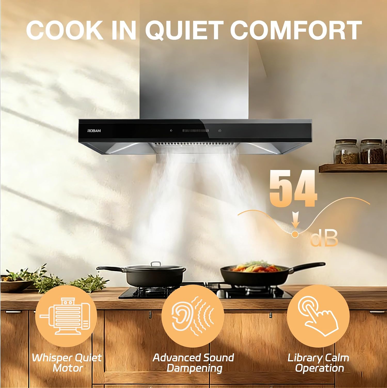 ROBAM 30 Inch Ducted/Ductless Convertible Range Hood, 1100 CFM Kitchen Vent Hood with LED Lights, Stainless Steel Cooking Vent, Touch Control, Under Cabinet or Wall Mount Exhaust Hood