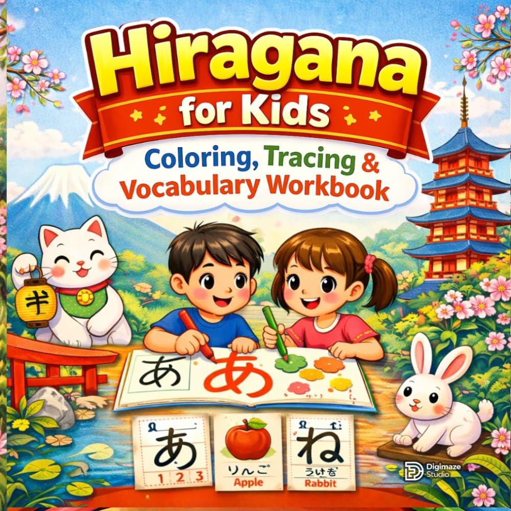 Hiragana for Kids : Coloring, Tracing & Vocabulary Workbook: A Beginner’s Guide to Japanese Writing with Stroke Order Practice for Kids Ages 3+