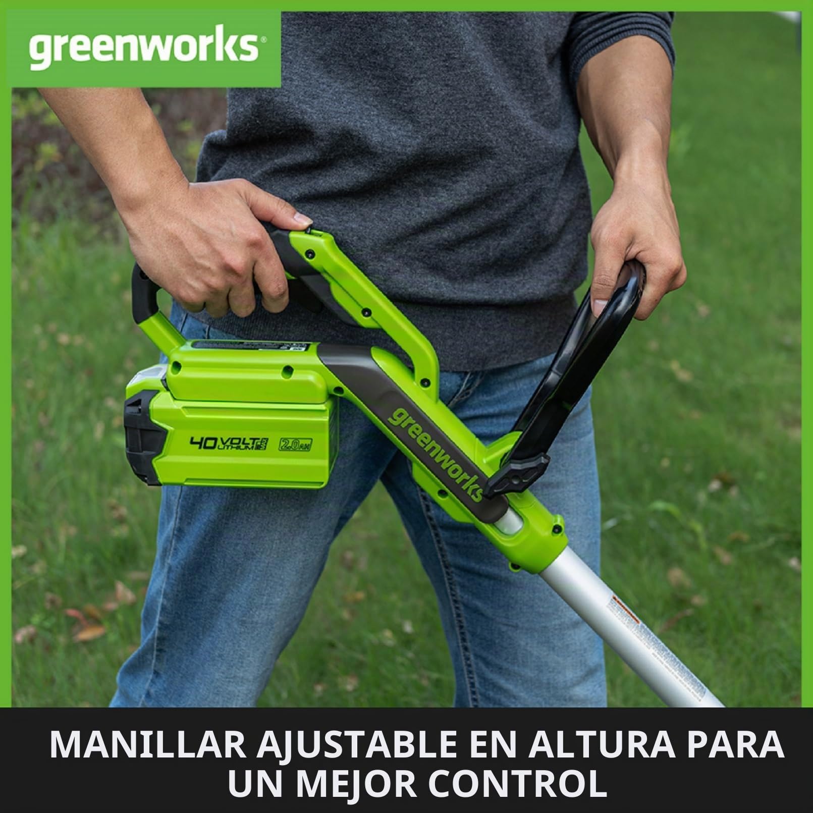 Greenworks 40V Cortabordes a Batería con Rueda para Jardines Pequeños y Medianos, 33 cm Ancho de Corte, Alimentación Automática Hilo Nylon 1,65 mm, SIN Batería ni Cargador(40 V) G40LT33