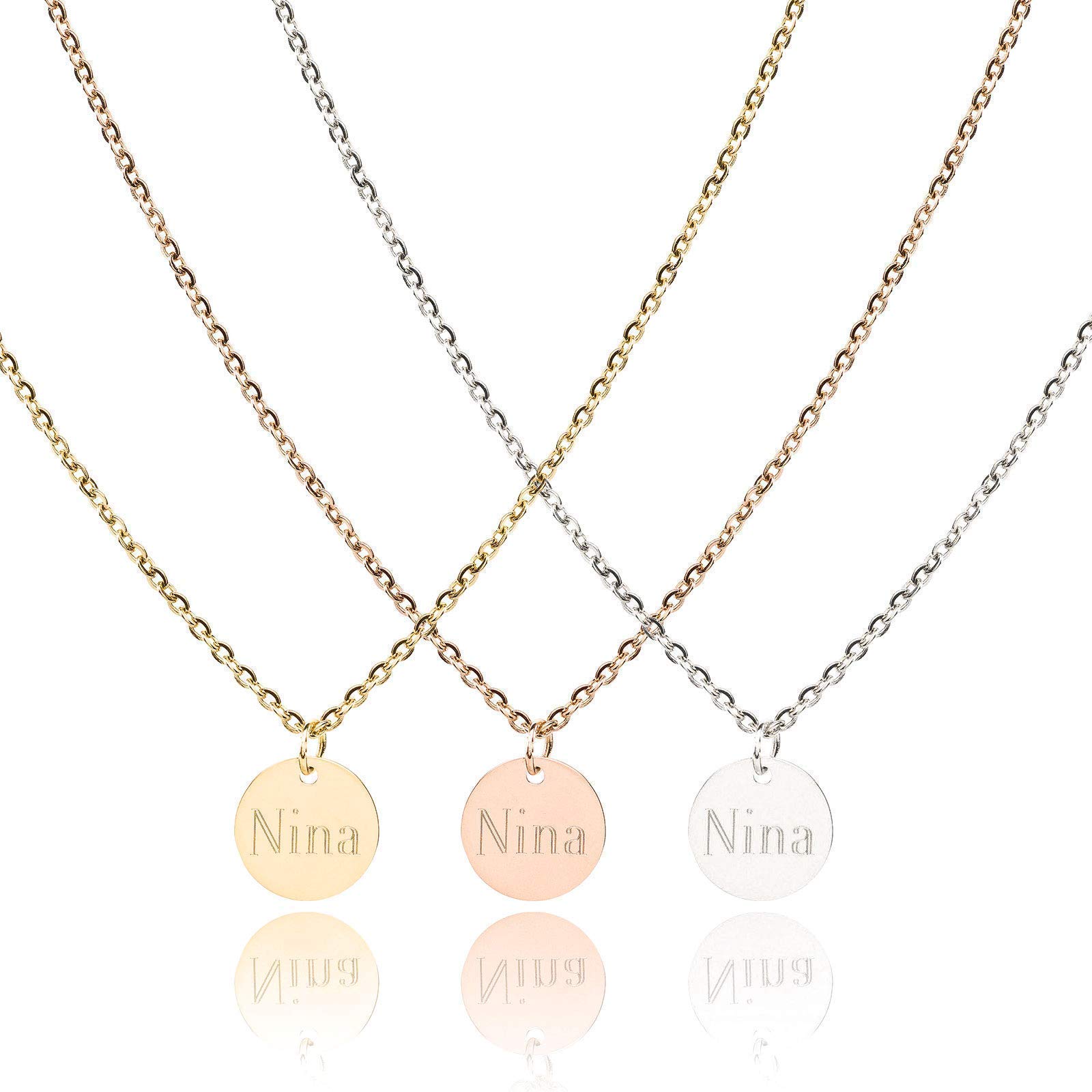 AVA - Personalisierte Kette mit Gravur | 10mm Plättchen Anhänger | 316L Edelstahl | Silber, 18K vergoldet, 18K rosévergoldet | Halskette | Personalisierte Geschenke | Geburtstag Muttertag Jahrestag