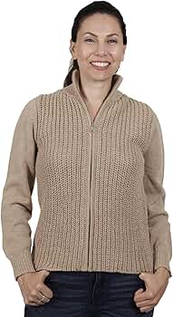 Women's 100% Alpaca Cardigan Sweater - Moto Style with Zip
