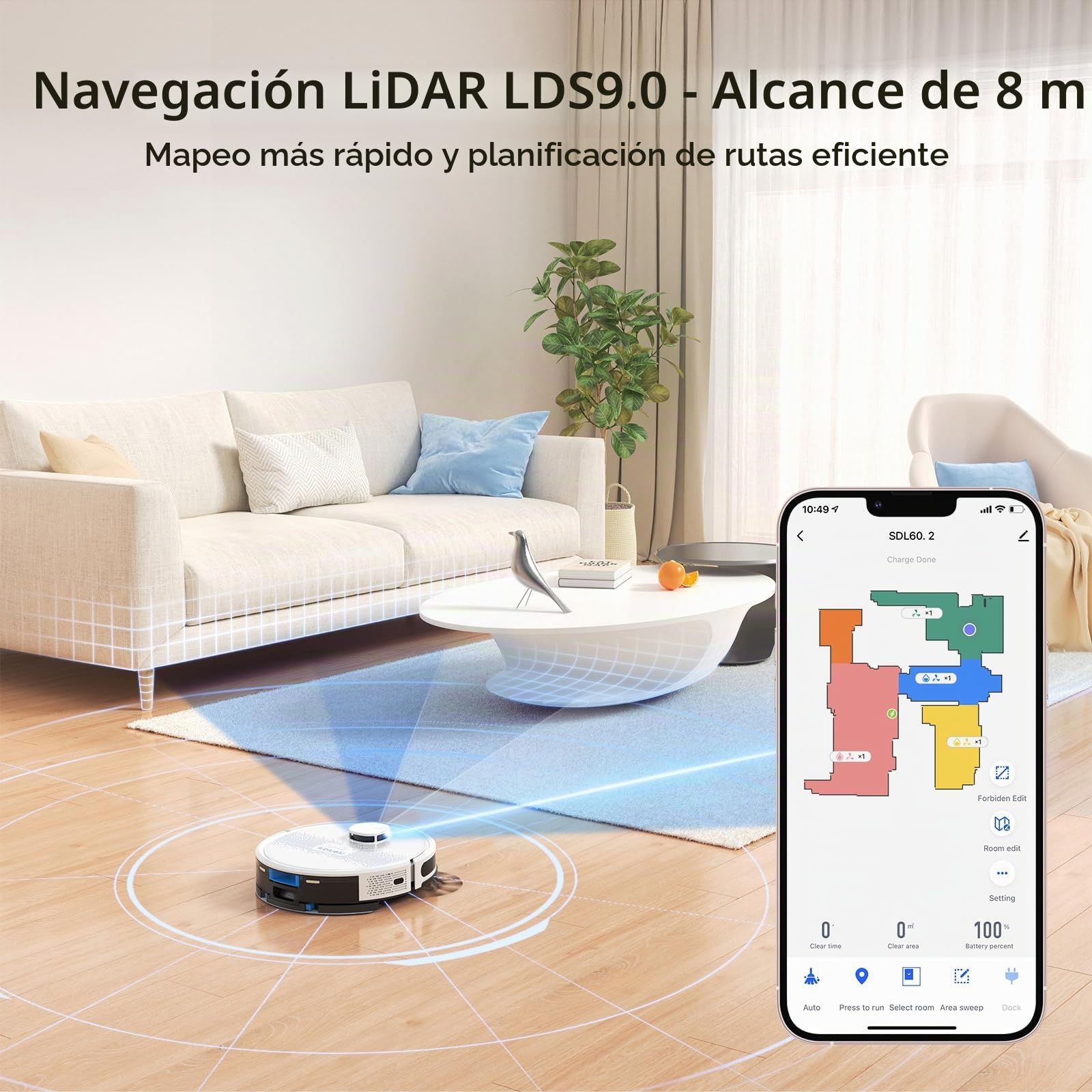 Lubluelu Robot Aspirador y Fregasuelos con Navegación por Mapa con Láser, Succión de 4000 Pa, 55 dB Silencioso, WiFi/App, 10 No-Go-Zone, Mapa de 5 Plantas, Ideal para Pelo de Mascota, Alfombra, Blanco