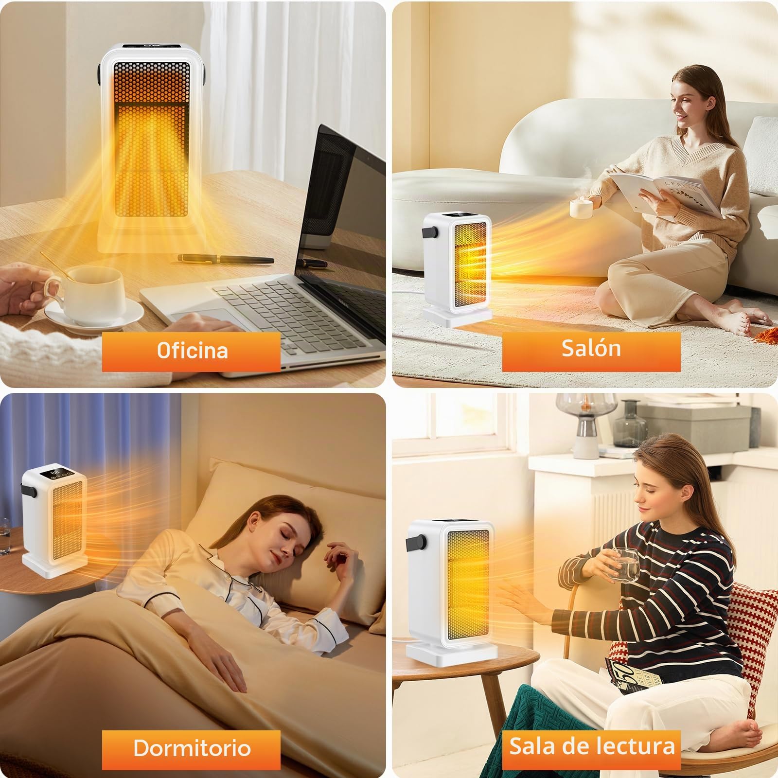 Calefactor Eléctrico 1200W, Mini PTC Cerámico Calefactor con Pantalla LCD, Control Remoto, Termostato, 2 Modos, Temporizador 12H, Protección Contra Sobrecalentamiento, para Oficina, Hogar, Dormitorio