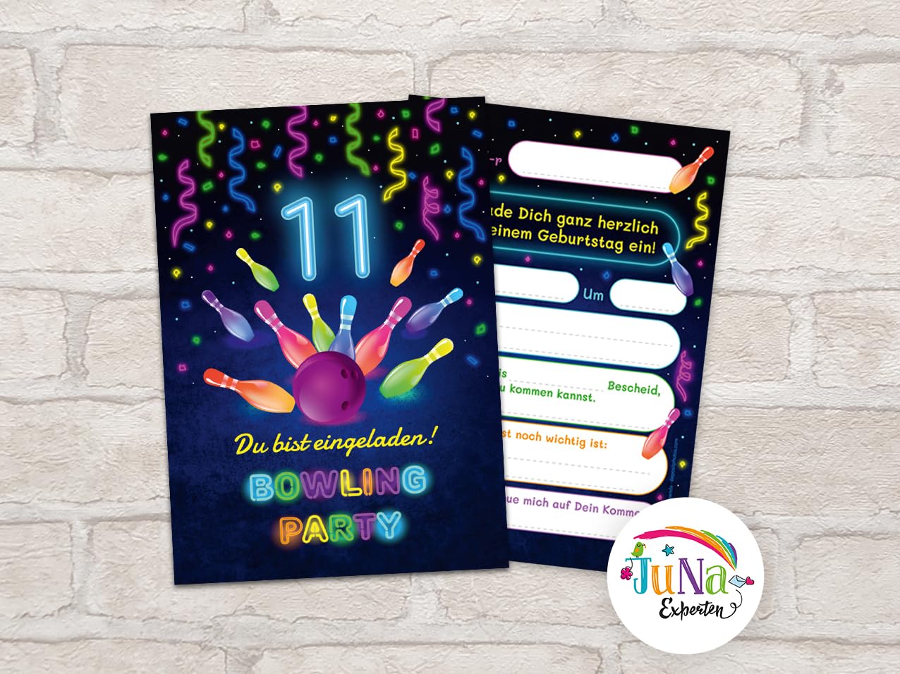 12 Biglietti D'Invito Per 11° Compleanno A Tema Bowling | Formato A6 Con Vernice UV, Progettati In Germania