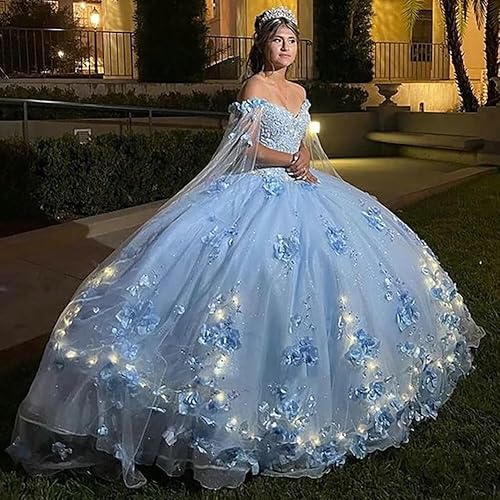 Miniatura 5 de Asulla Precioso vestido de quinceañera de flores 3D con capa desmontable fuera del hombro vestido de bola para dulces 16 fiesta 15 años