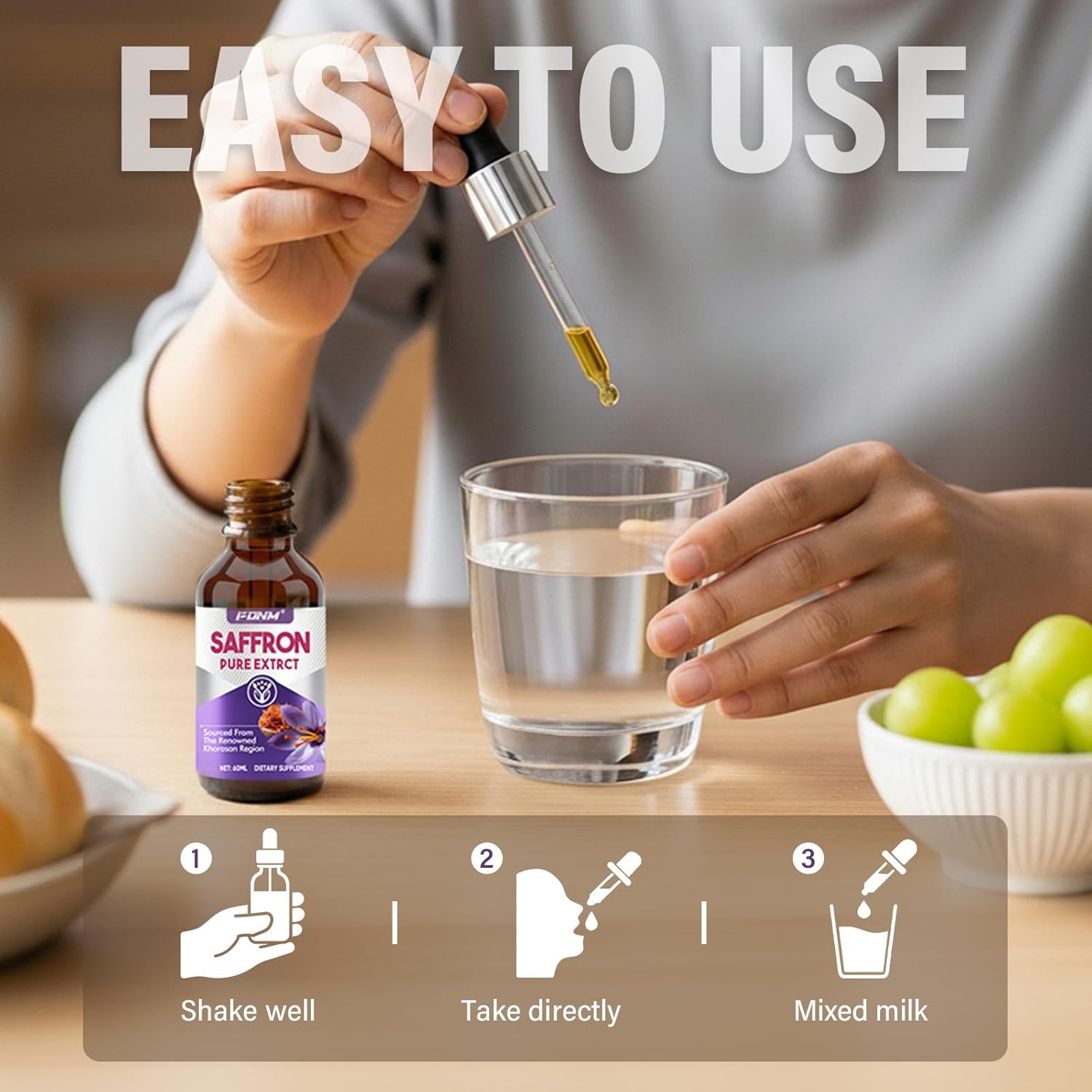 Saffron Supplements Drop, Premium 88.5 mg Saffron Extract Supplement for Daily Balance, Focus & Wellness, Natural Liquid Formula, Herbal Extract, 2 Fl oz - Image 7