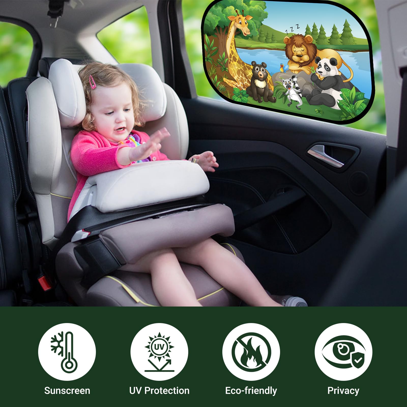 Pare-soleil Ventouse Enfant 2 Pare-soleil Voiture Pour Bébé - Anti-UV, PVC, 45x30 Cm - Avec Ventouses Et Motifs Animaux - Protection Fenêtre Latérale Bebe A Bord Voiture Ventouse