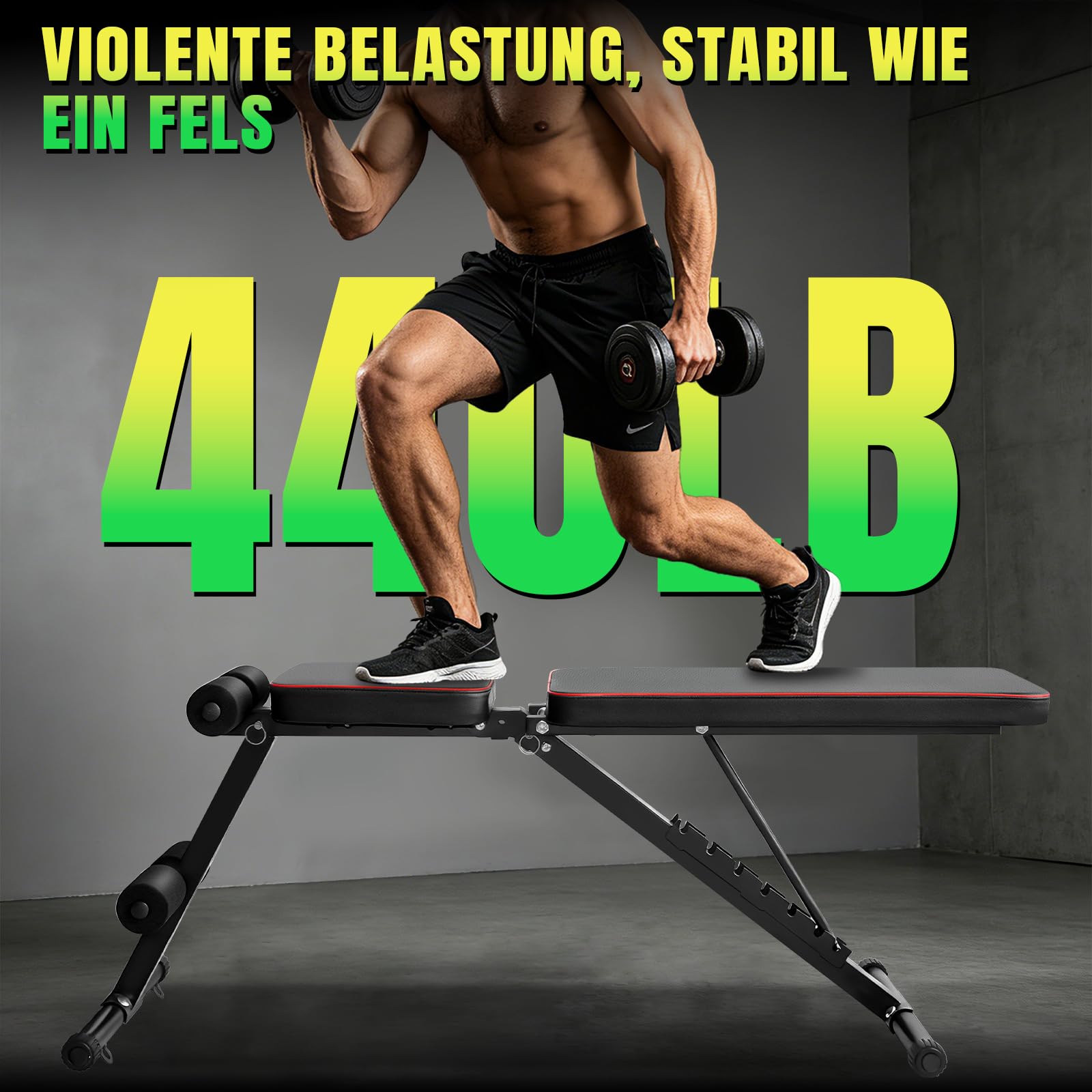 Panca per pesi pieghevole con cinghie di trazione, panca da allenamento regolabile a 7 livelli, panca multifunzione per fitness a casa, portata fino a 200 kg, nero