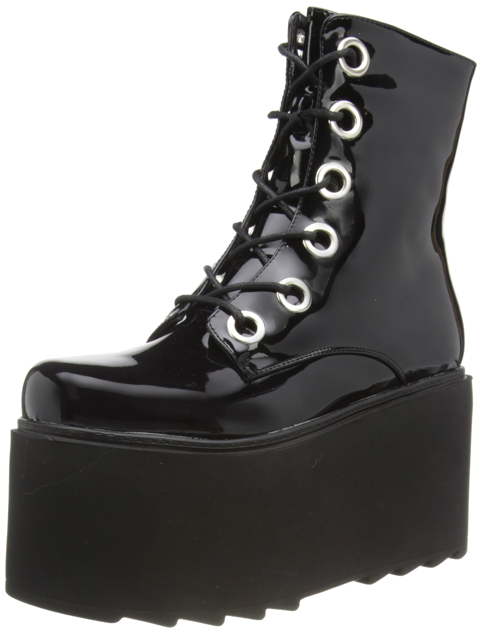 Lamoda Renegade Black Patent Chunky Platform Ankle Boots for Women Stylish Statement Footwear with Elevated Sole and Comfort Fit Perfect for Streetwear Casual and Party Outfits UK7