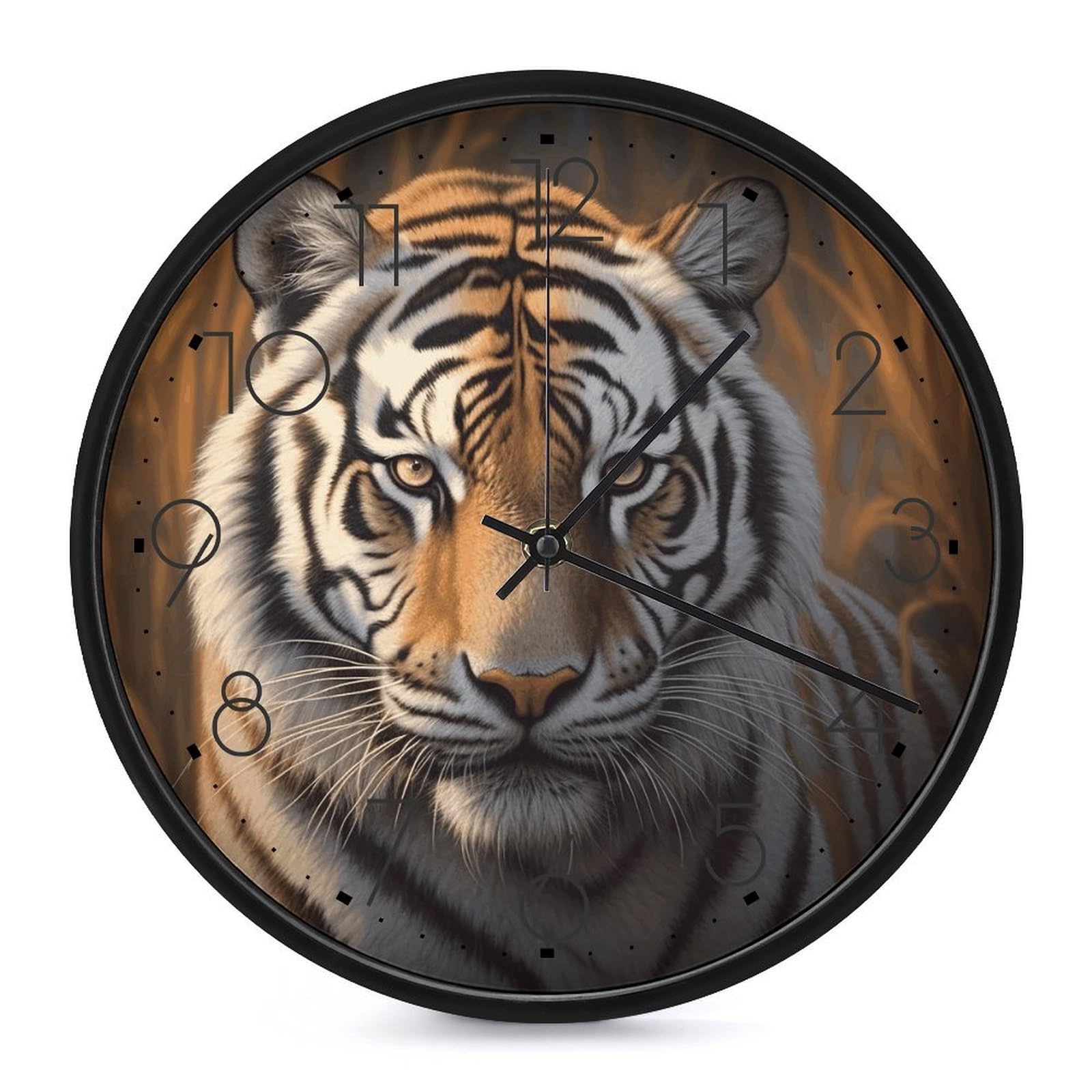 Horloge murale ronde tigre moderne fonctionnant sur piles pour cuisine et bureau