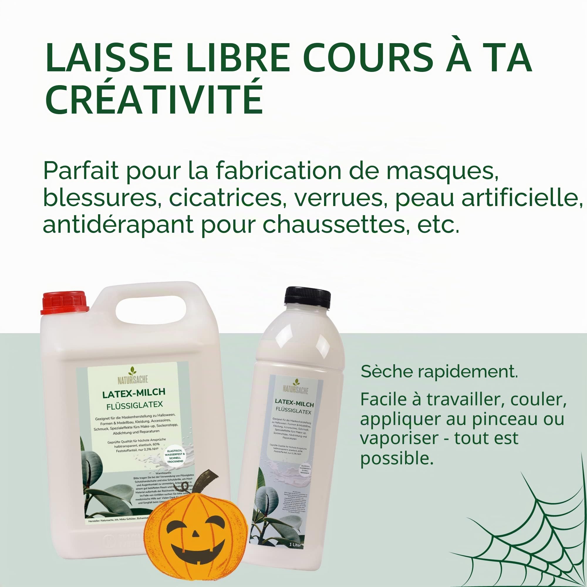Natursache Lait de latex, bidon de 5 l, latex liquide adapté pour la fabrication de masques, le maquillage, la construction de moules, les chaussettes
