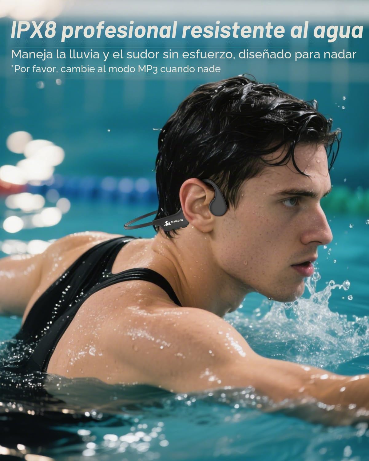 ANSTEN Auriculares Natación Conducción Ósea | IPX8 Auriculares para Nadar Impermeables con Bluetooth 5.4, MP3 Incorporado Memoria de 8 GB para Nadar Correr Ciclismo
