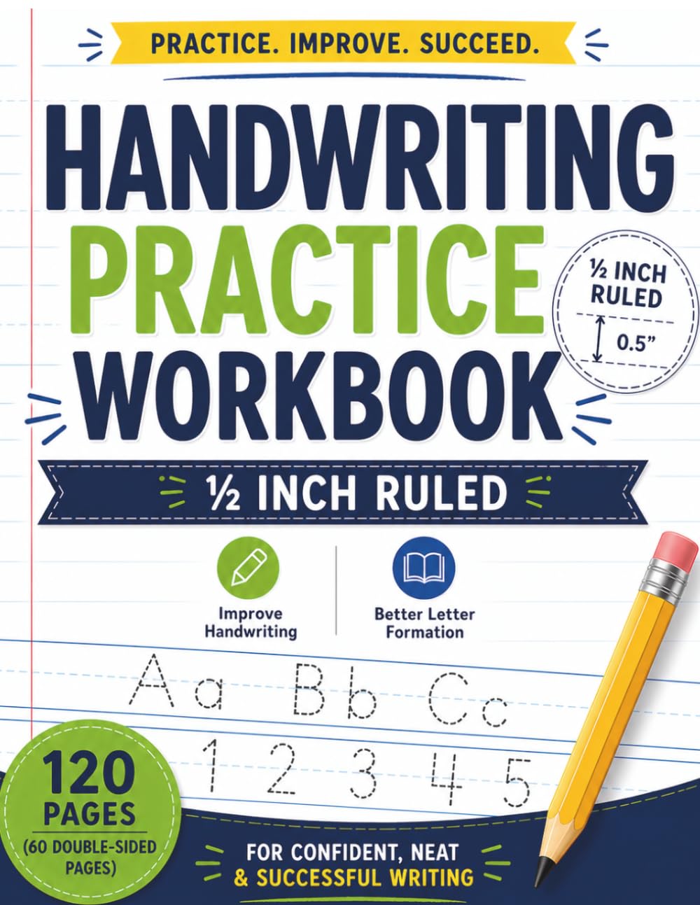 Handwriting Practice Workbook: 1/2 Ruled