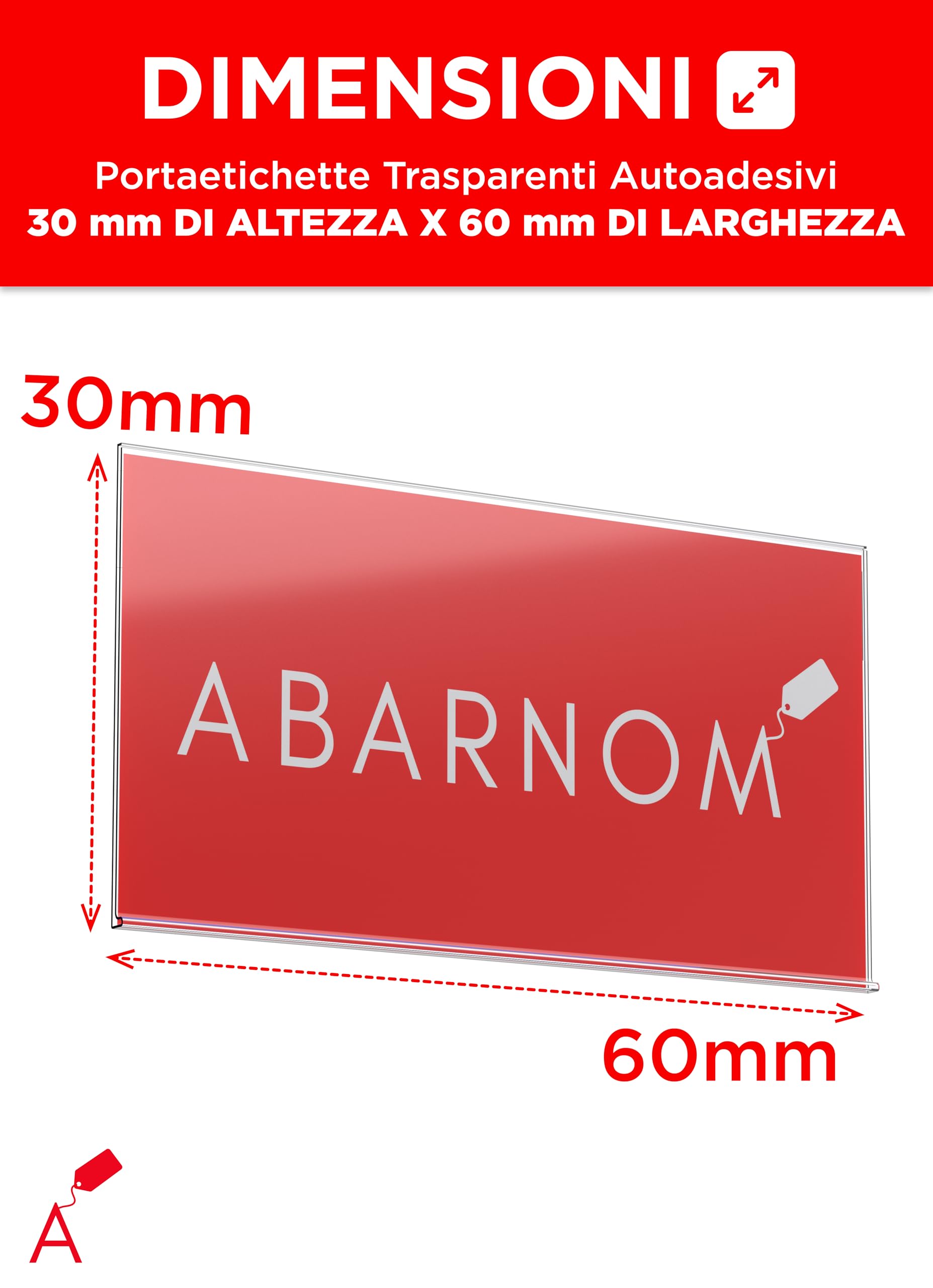 100 pezzi di portaetichette trasparenti autoadesivi 30 mm di altezza 60 mm di lunghezza. Portaprezzi adesivi singoli da 60 mm, etichette per prezzi, cartelli per prezzi, portaprezzi negozio