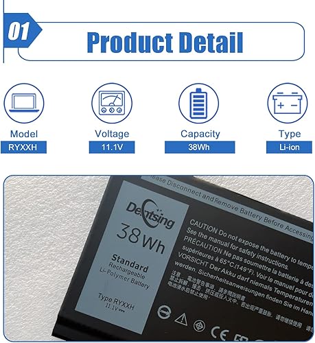 Miniatura 2 de Dentsing RYXXH - Batería para portátil compatible con Dell Latitude E5250 P25S001 Latitude E5450 E5550 DELL Latitude 3150 P21T001 Series Notebook