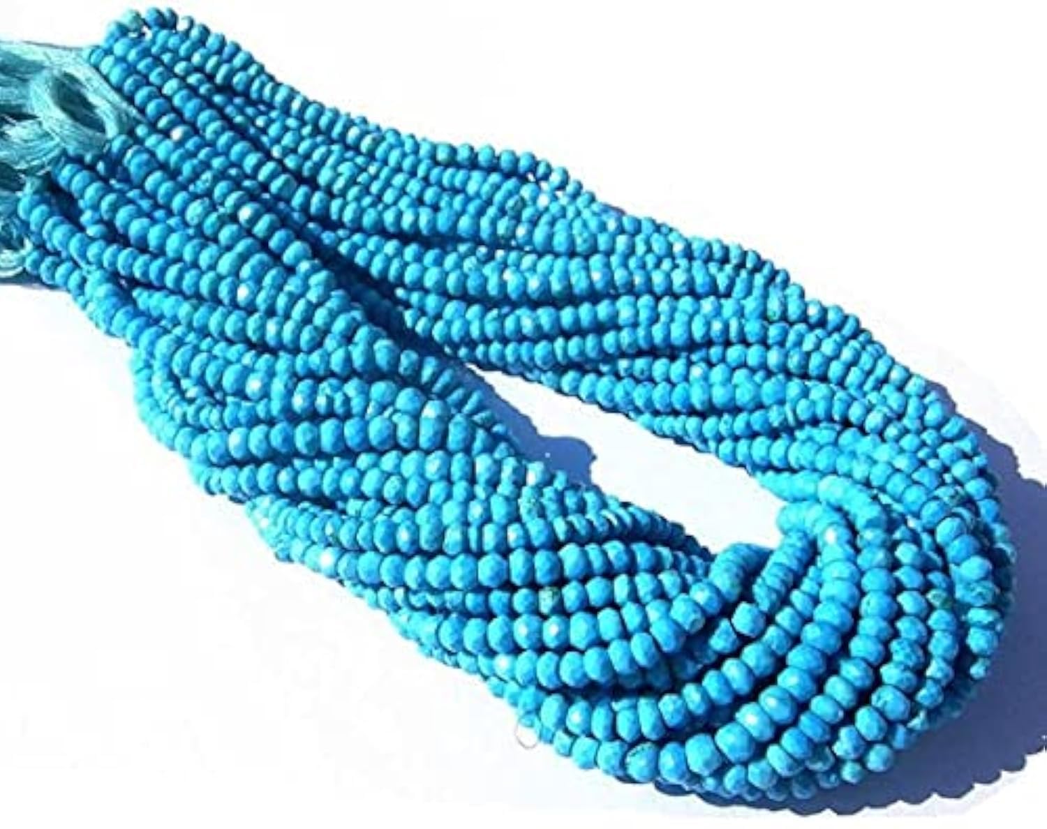 Perles de Turquoise Sleeping Beauty véritables microfacettées 3.5mm de qualité gemme supérieure