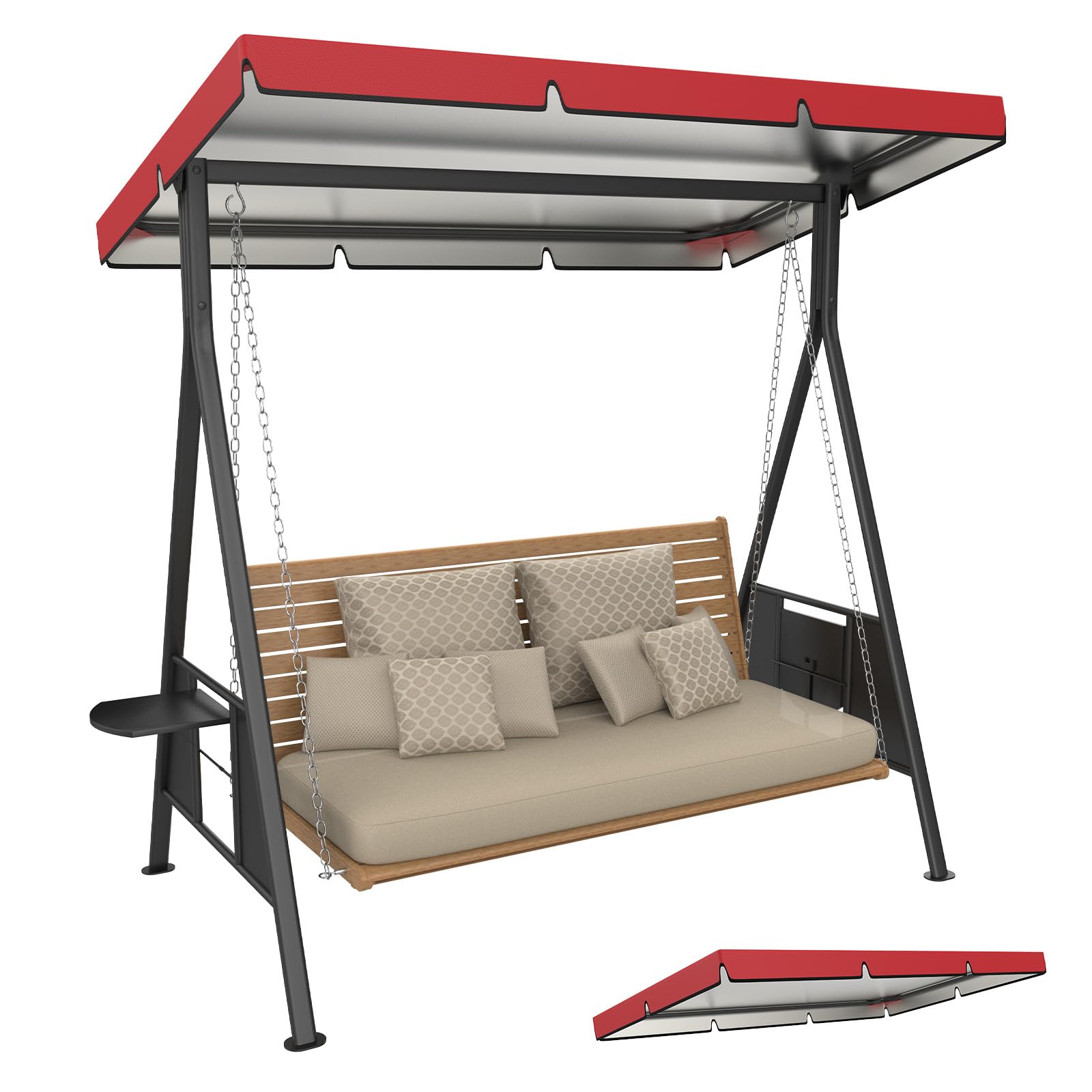 M METERXITY 1-Pack Swing Replacement Canopy, 6.1x4.2x0.5 Inch 600D Thicken Oxford patio swings with canopy Waterproof Fabric for Outdoor Garden/Yard/Park/Porch/Patio [Red]