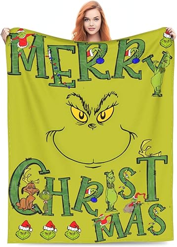 Grinchmas - Mantas y mantas de Navidad, mantas y mantas súper suaves de monstruo verde, para niños, manta ligera para todas las estaciones (50 x 40