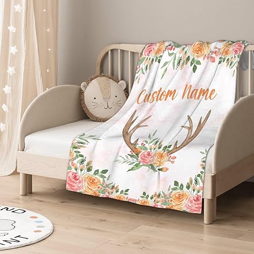 Miniatura 464 de Manta personalizada con diseño de jirafa y elefante, manta de franela suave, acogedora y ligera con nombre para sofá, cama, sofá, regalo, unisex