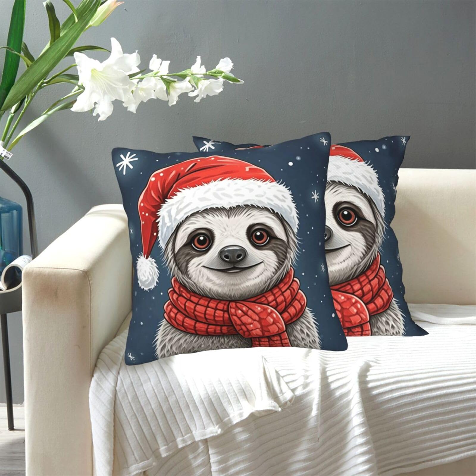 FekiLoot Decorative Throw Pillow Covers Modern Farmhouse Pillowcase Double Sided Cozy Cushion Cover for Sofa Couch Bed 20"X20" Christmas Sloth