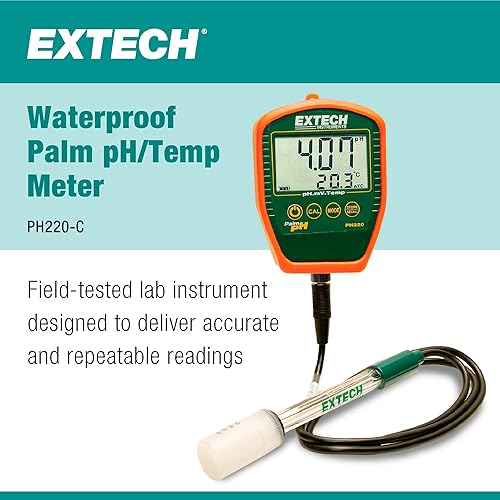 Miniatura 2 de Extech PH220-C - Medidor de pH de palma impermeable con electrodo cableado, color negro