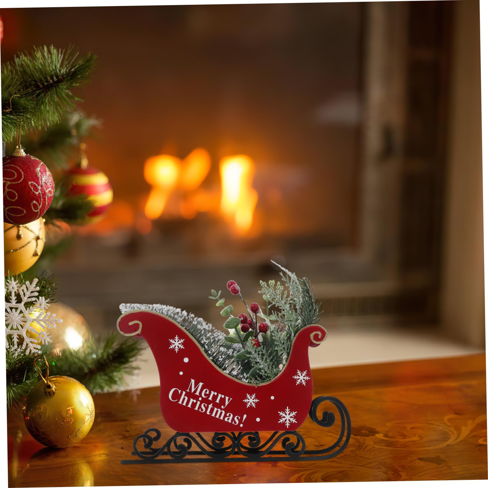 Traîneau De Noël Décoratif en Fer Forgé 22 Cm, Ornement De Table en Métal Noir, Décoration Festive De Bureau, Décoration De Fête De Noël sans Éclairage