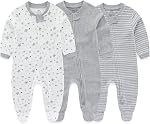 MAMIMAKA Bébé garçon filles vêtements 2-Way Bodysuit à pied zippé manches longues 3-Pack Étagères 100% Coton