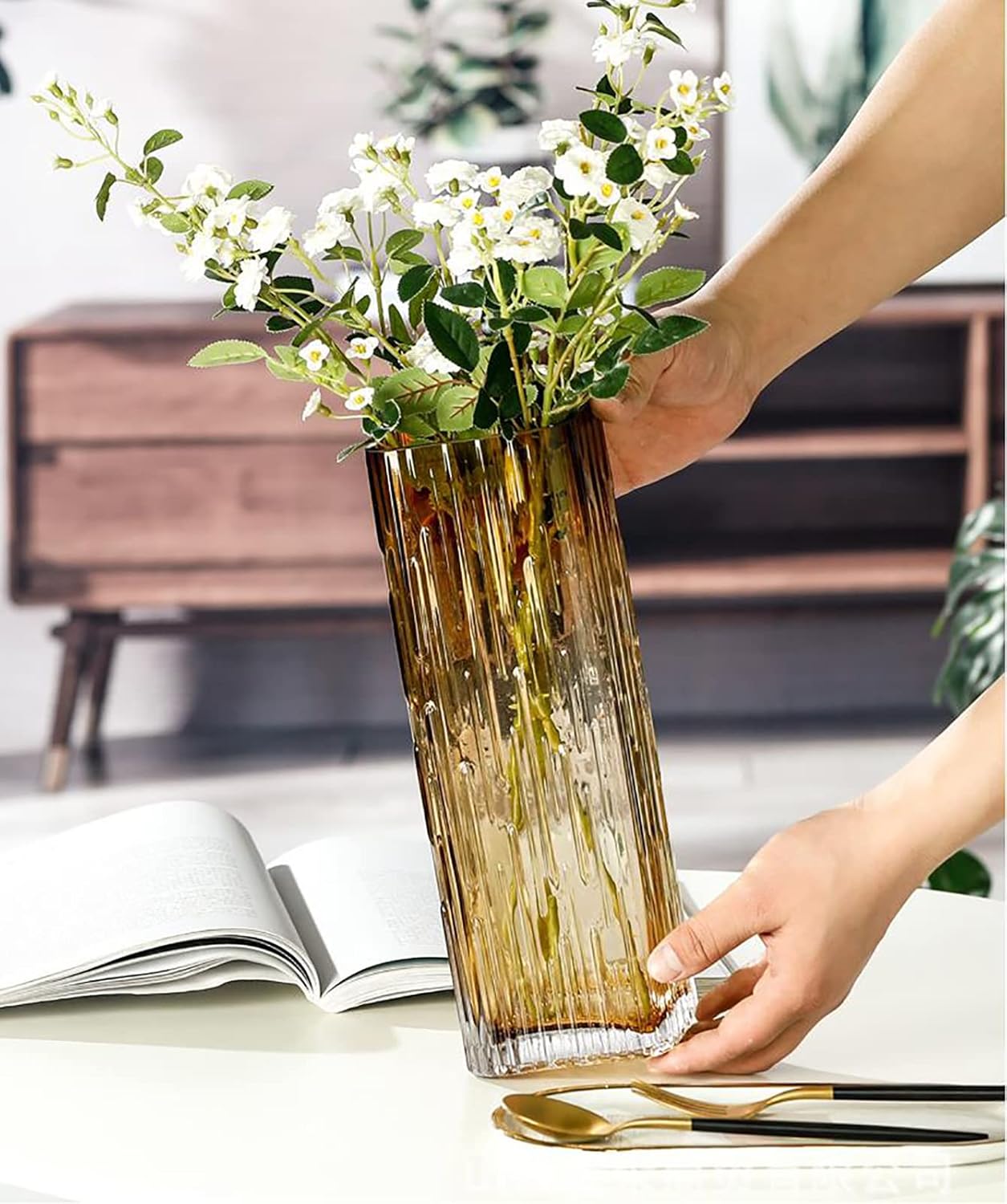 Modern Minimalist Glass Square vase, Crystal Glass vase, vase, Dry vase (Amber) - Image 4