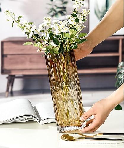 Miniatura 4 de Rxcvkmw Jarrón cuadrado moderno minimalista de cristal, florero, jarrón seco (ámbar)