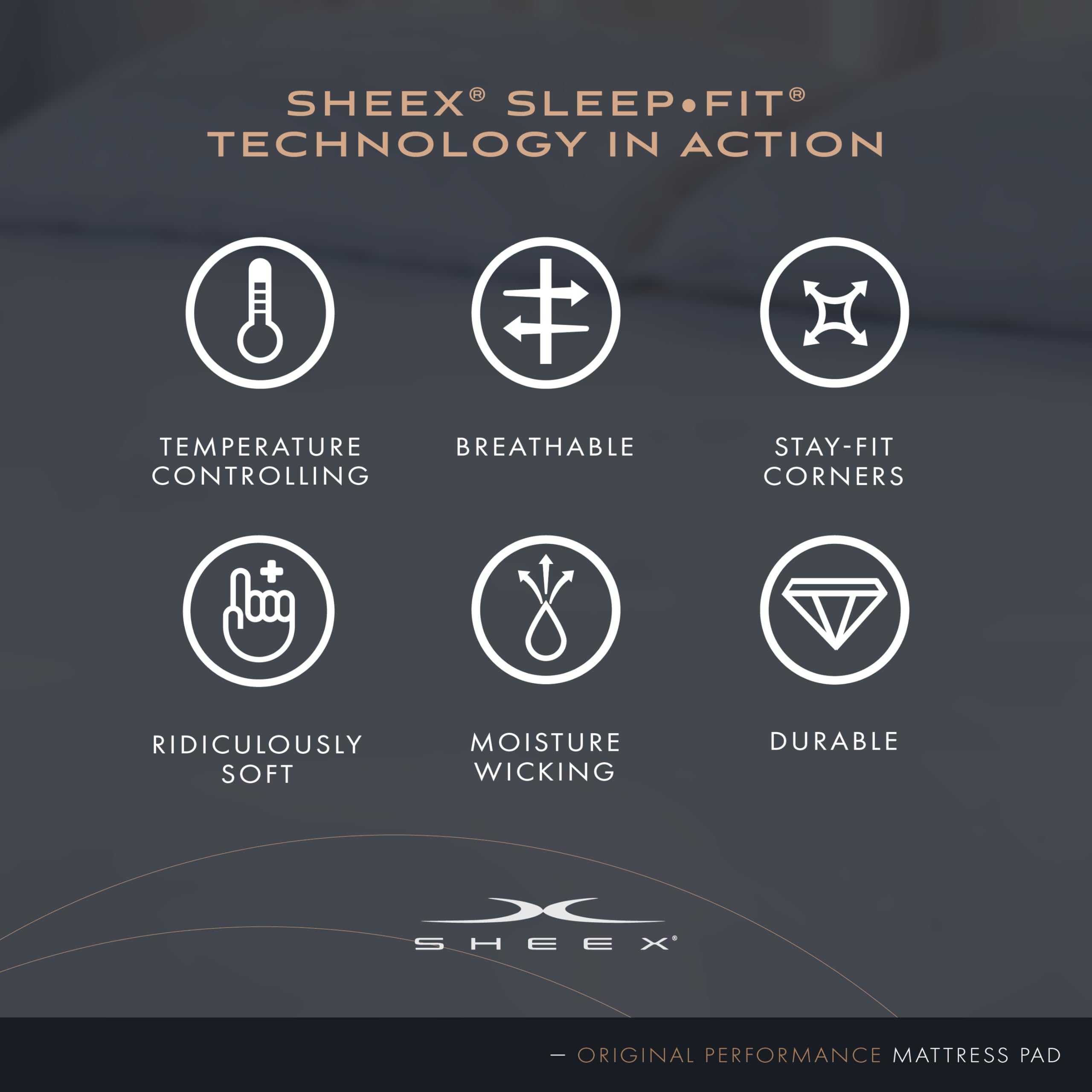 SHEEX Original Performance Cooling Mattress Pad, Ultra-Soft King/Cal King Mattress Topper, Deep Pocket Design Fits Mattresses up to 20 Inches, Bright White