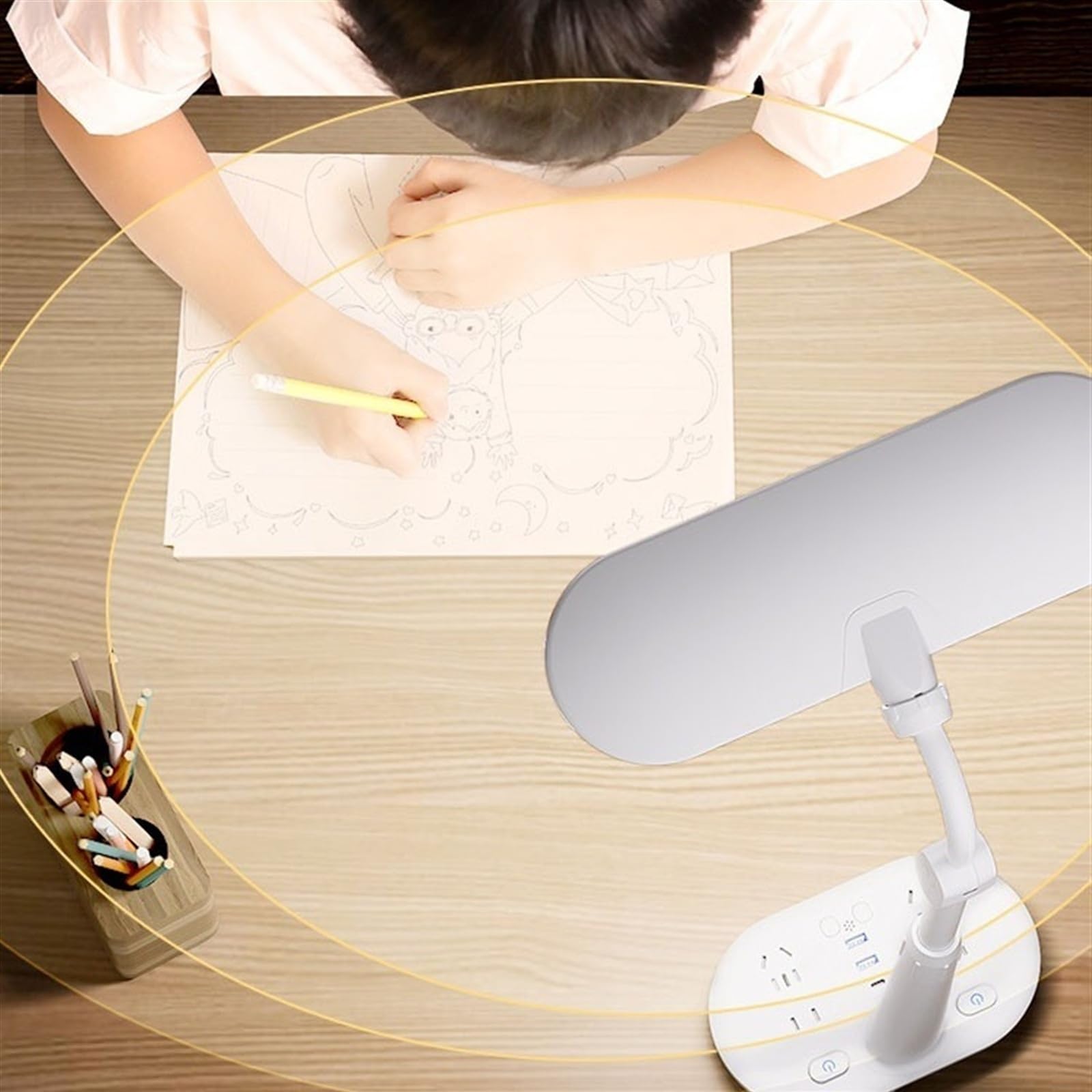 Lámpara Escritorio Lámpara de escritorio regulable, lámpara LED moderna altura ajustable con 2 puertos carga USB/puerto tipo C, 4 salidas CA, 3 modos iluminación, atenuación continua Desk Lamp